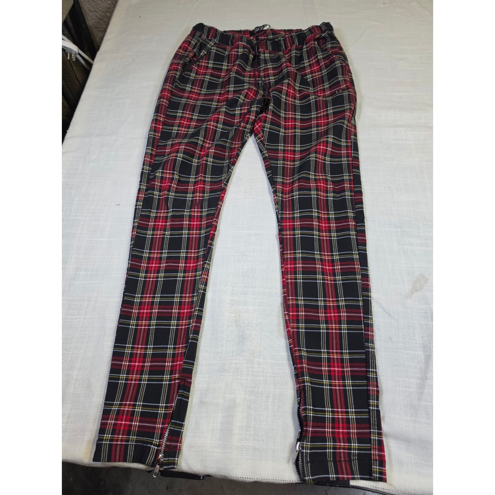 Size Up Apparel Mens XL Red Black Plaid Joggers Ankle Zip Slim Fit Pants